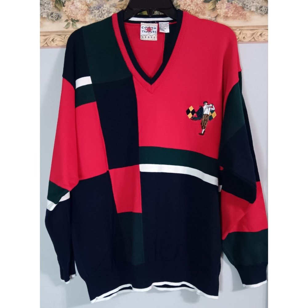 Cotton Traders  Large Golf Sport Colorful Colorblock Vintage Athleisure Sweater